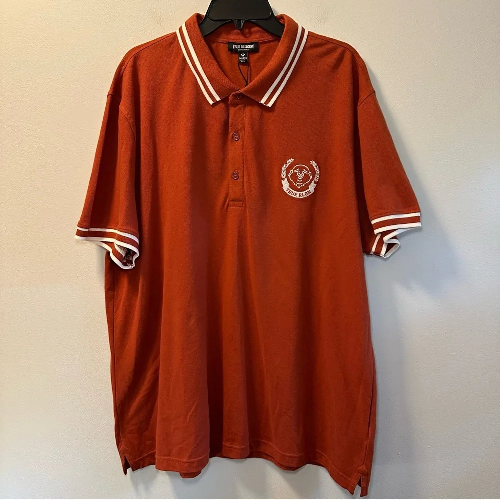 True Religion Men’s Orange Buddha Face Logo Polo Sz 2XL NWT